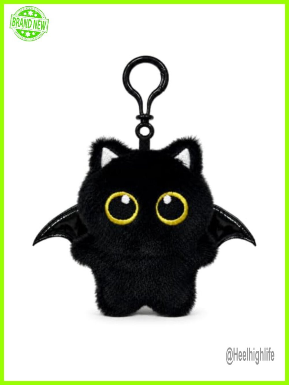 Set of 2 Squeaky Cat Plush Keychains Bag Charms Soft Stuffed Black Cat Purse